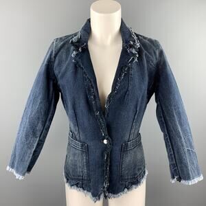 TORTOISE Size S Navy Distressed Raw Hem Denim Blazer